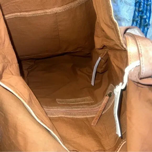 Free People Roswell Boho Slouchy Suede Leather Messenger Bag Tote Cognac Brown - Picture 6 of 16